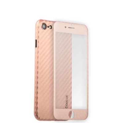 Чехол-накладка карбоновая Coblue 4D Glass & Carbon Case (2в1) для iPhone SE (2020г.)/ 8/ 7 (4.7) Розовый - фото 30240