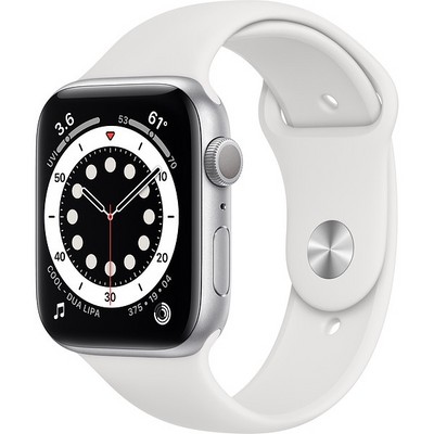 Apple Watch Series 6 GPS 44mm Silver Aluminum Case with White Sport Band (серебристый/белый) (M00D3RU) - фото 31946