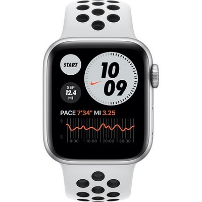 Apple Watch Nike Series 6 GPS 40mm Silver Aluminum Case with Pure Platinum/Black Nike Sport Band - фото 38494
