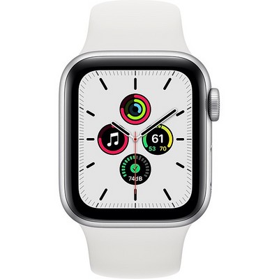 Apple Watch SE 40mm Silver Aluminum Case with White Sport Band - фото 42136