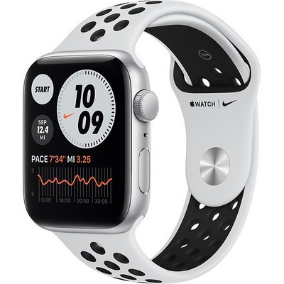 Apple Watch Nike SE 44mm Silver Aluminum Case with Pure Platinum/Black Nike Sport Band - фото 42468