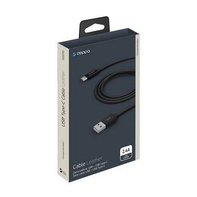 Дата-кабель USB Deppa Leather Type-C алюминий/ экокожа D-72270 (1.2м) Черный - фото 104633