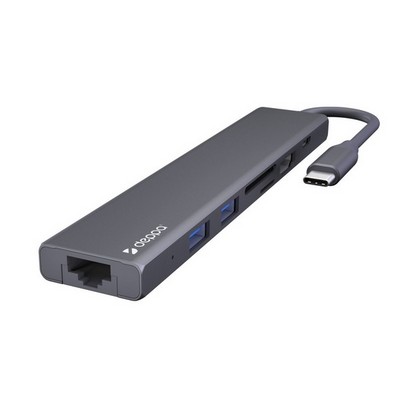 Переходник Deppa Type-C Hub 7в1 (73127) Type-C to USB3.0x2/ HDMI/ RJ45/ microSD/ SD для MacBook Графитовый - фото 56001