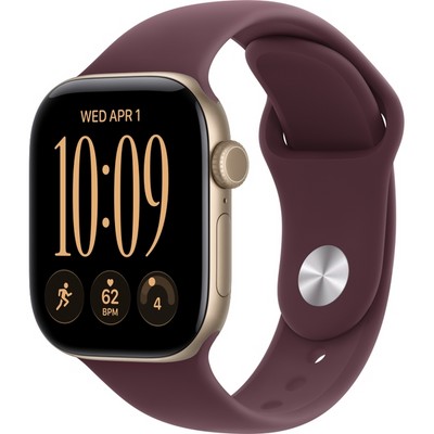 Apple Watch Series 12 42mm GPS Light Gold Aluminum Case with Burgundy Sport Band SM/ML - фото 105105
