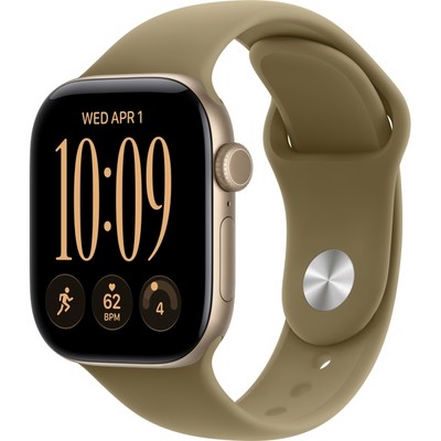 Apple Watch Series 12 42mm GPS Light Gold Aluminum Case with Olive Sport Band SM/ML - фото 105107