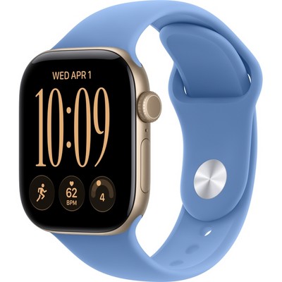 Apple Watch Series 12 42mm GPS Light Gold Aluminum Case with Wildflower Blue Sport Band SM/ML - фото 105111