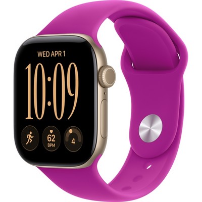 Apple Watch Series 12 42mm GPS Light Gold Aluminum Case with Magenta Sport Band SM/ML - фото 105113