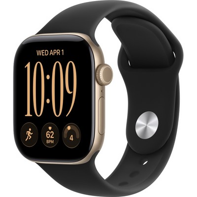 Apple Watch Series 12 42mm GPS Light Gold Aluminum Case with Black Sport Band SM/ML - фото 105115