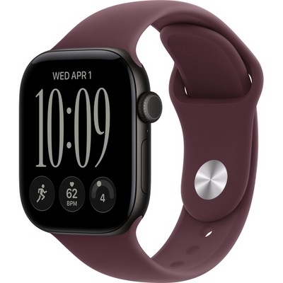 Apple Watch Series 12 42mm GPS Black Aluminum Case with Burgundy Sport Band SM/ML - фото 105124
