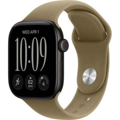 Apple Watch Series 12 42mm GPS Black Aluminum Case with Olive Sport Band SM/ML - фото 105126