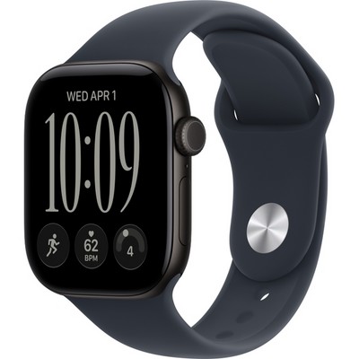 Apple Watch Series 12 42mm GPS Black Aluminum Case with Navy Blue Sport Band SM/ML - фото 105128