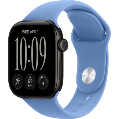 Apple Watch Series 12 42mm GPS Black Aluminum Case with Wildflower Blue Sport Band SM/ML - фото 105130