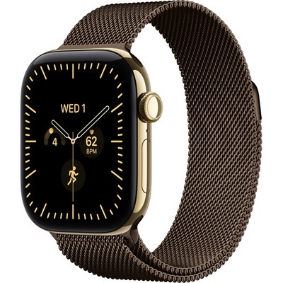 Apple Watch Series 12 42mm GPS + Cellular Radiant Gold Titanium Case with Dark Bronze Milanese Loop - фото 105171
