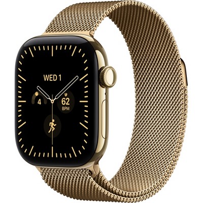Apple Watch Series 12 42mm GPS + Cellular Radiant Gold Titanium Case with Natural Milanese Loop - фото 105173