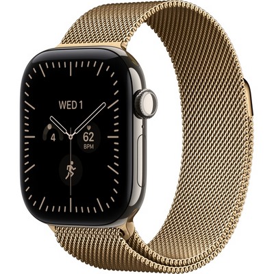 Apple Watch Series 12 42mm GPS + Cellular Natural Titanium Case with Radiant Gold Milanese Loop - фото 105179