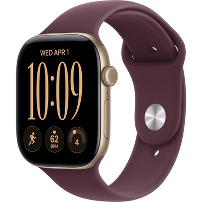 Apple Watch Series 12 46mm GPS Light Gold Aluminum Case with Burgundy Sport Band SM/ML - фото 105234