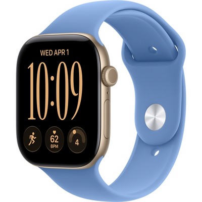 Apple Watch Series 12 46mm GPS Light Gold Aluminum Case with Wildflower Blue Sport Band SM/ML - фото 105240