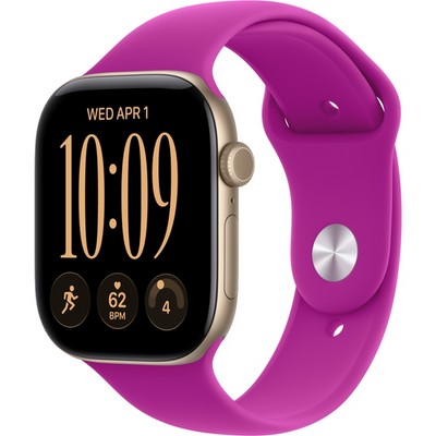 Apple Watch Series 12 46mm GPS Light Gold Aluminum Case with Magenta Sport Band SM/ML - фото 105245