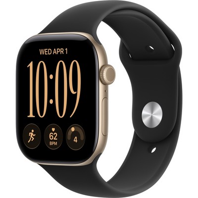 Apple Watch Series 12 46mm GPS Light Gold Aluminum Case with Black Sport Band SM/ML - фото 105247