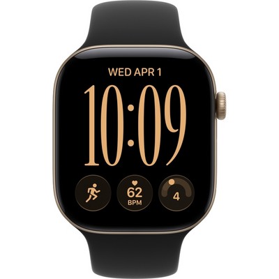 Apple Watch Series 12 46mm GPS Light Gold Aluminum Case with Black Sport Band SM/ML - фото 105248