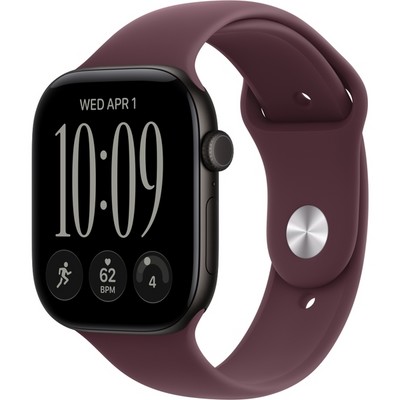 Apple Watch Series 12 46mm GPS Black Aluminum Case with Burgundy Sport Band SM/ML - фото 105253
