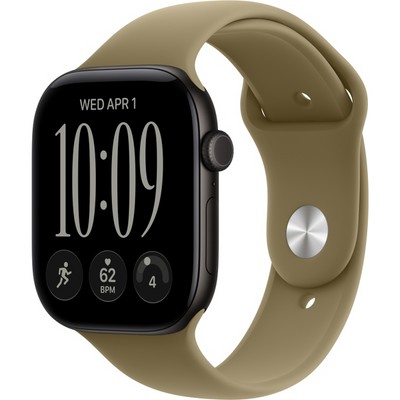 Apple Watch Series 12 46mm GPS Black Aluminum Case with Olive Sport Band SM/ML - фото 105255