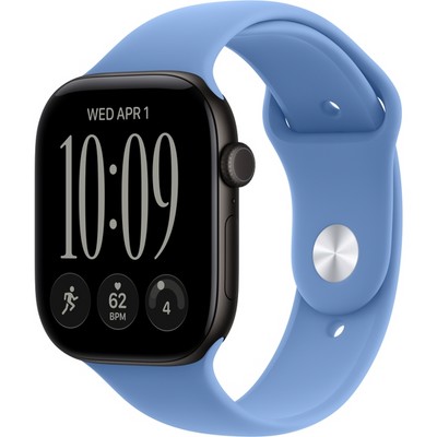 Apple Watch Series 12 46mm GPS Black Aluminum Case with Wildflower Blue Sport Band SM/ML - фото 105259