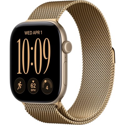 Apple Watch Series 12 46mm GPS Light Gold Aluminum Case with Radiant Gold Milanese Loop - фото 105288
