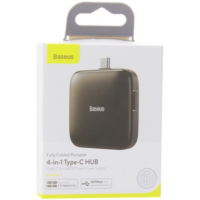 Переходник Baseus Fully folded portable 4-in-1 Type-C HUB (CAHUB-DW01) Type-C to USB2.0x4/ Type-C Черный - фото 34157