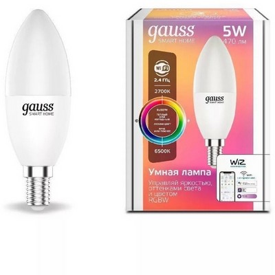 Светодиодная лампа Gauss Smart Home Candle Е14 5W 470lm 2700-6500К RGBW, диммируемый 1190112 - фото 106796