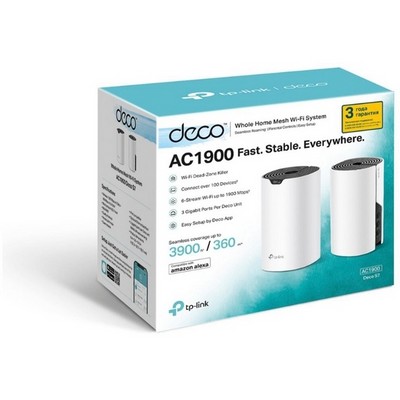 Беспроводной маршрутизатор TP-Link Mesh Deco S7 802.11ac, 1900(300+1300) Мбит/с, 2.4ГГц и 5ГГц, 3xGbLAN (2-pack) - фото 107160