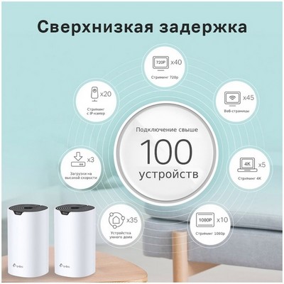 Беспроводной маршрутизатор TP-Link Mesh Deco S7 802.11ac, 1900(300+1300) Мбит/с, 2.4ГГц и 5ГГц, 3xGbLAN (2-pack) - фото 107163