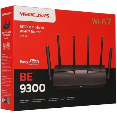 Беспроводной маршрутизатор Mercusys MR47BE, Wi-Fi 7 802.11be 9214Мбит/с, 2.4ГГц, 5ГГц, 6ГГц, 3xGLAN, 1xGWAN чёрный - фото 107414