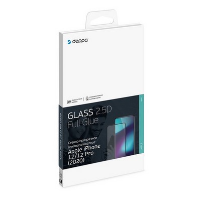 Стекло защитное Deppa 2,5D Classic Full Glue D-62704 для iPhone 12/12 Pro (6.1") 0.3mm Прозрачное - фото 38432