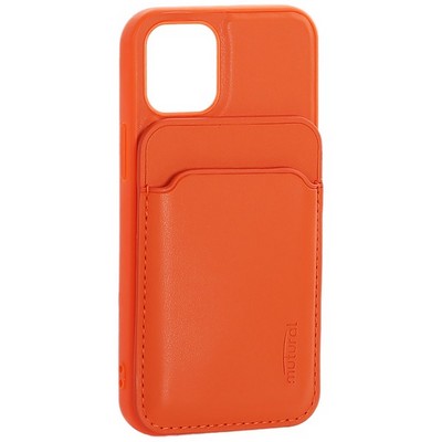 Чехол-накладка кожаный Mutural для Iphone 12 mini (5.4") с бумажником MagSafe Оранжевый - фото 40009