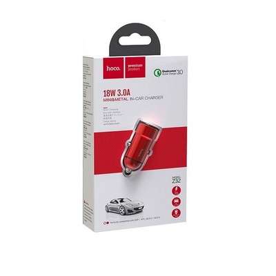 Разделитель автомобильный Hoco Z32 Speed Up single port QC3.0 car charger (USB: 3.6V-6.5V & 3A) Красный - фото 42617