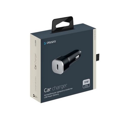 Разделитель автомобильный Deppa Car charger Type-C Power Delivery, 18 Вт D-11289 12/24V ( 5V/3A, 9V/2A, 12V/1.5A) Черный - фото 55204
