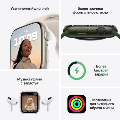 Apple Watch Series 7 GPS 45mm Green Aluminum Case with Clover Sport Band (зеленый) - фото 44775