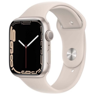 Apple Watch Series 7 GPS 45mm Starlight Aluminum Case with Starlight Sport Band (сияющая звезда) MKN63RU - фото 44817