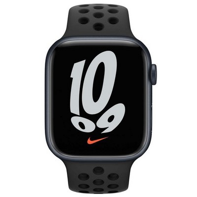 Apple Watch Nike Series 7 GPS 45mm Midnight Aluminium Case with Anthracite/Black Nike Sport Band (антрацитовый/чёрный) - фото 44933