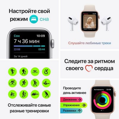 Apple Watch SE GPS 40mm Space Gray Aluminum Case with Midnight Sport Band (тёмная ночь) - фото 45005
