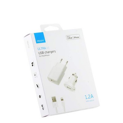 Набор Deppa Ultra MFI D-11150: АЗУ+СЗУ 1А, дата-кабель 8-pin Lightning для Apple 1.2 м, Белый - фото 18744