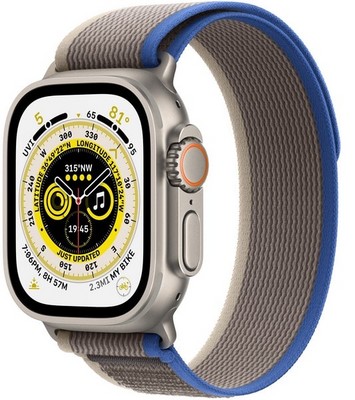 Apple Watch Ultra GPS + Cellular, 49mm S-M/М-L Titanium Case with Blue/Gray Trail Loop (синий/серый) - фото 48927
