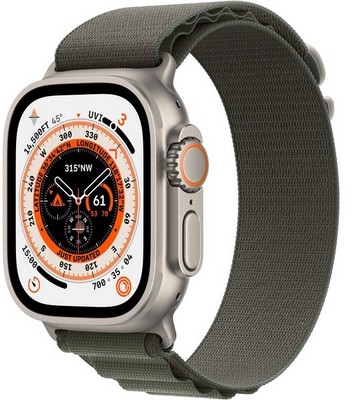 Apple Watch Ultra GPS + Cellular, 49mm S/M/L Titanium Case with Green Alpine Loop (зеленый) - фото 48939