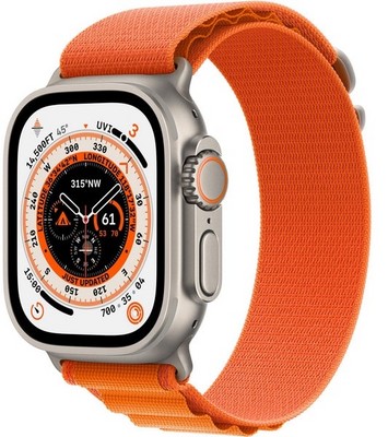Apple Watch Ultra GPS + Cellular, 49mm S/M/L Titanium Case with Orange Alpine Loop (оранжевый) - фото 48945