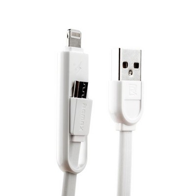 Дата-кабель USB Remax YARDS (RC-033T) 2в1 lightning & microUSB плоский (1.0 м) белый - фото 55816