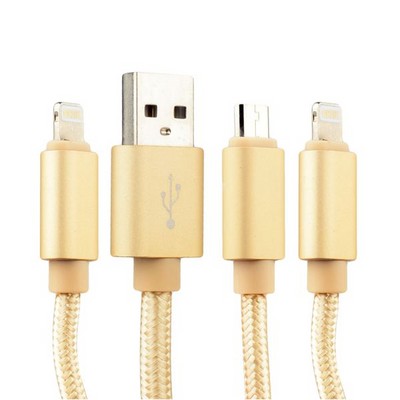 Дата-кабель USB COTECi M8 Lightning(х2)+MicroUSB Cable CS2110-GD (1.2м) Золотистый - фото 11919