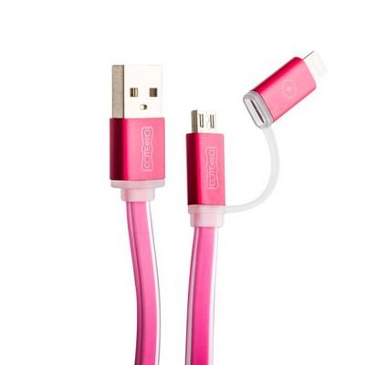 Дата-кабель USB COTECi M1 (CS2025-MR) 2в1 lightning & microUSB cable Breathe Light плоский (1.0 м) розовый - фото 55828
