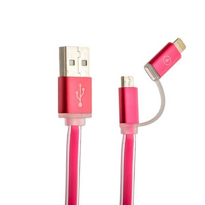 Дата-кабель USB COTECi M15 (CS2122-MR) 2в1 lightning & microUSB cable плоский (1.0 м) розовый - фото 55830
