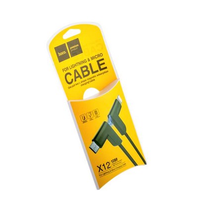 Дата-кабель USB Hoco X12 One Pull Two L Shape Magnetic Adsorption Cable 2в1 Lightning&microUSB (1.2м) Black - фото 55906